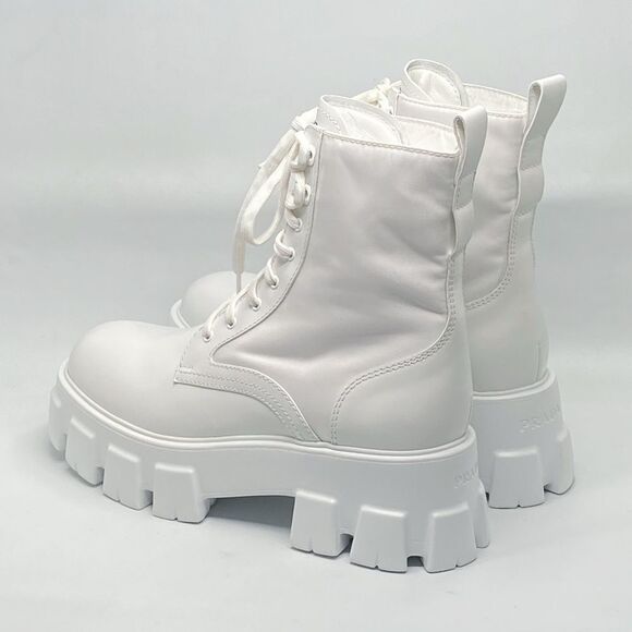 Prada Monolith Leather & Nylon Lug Sole Combat boots size 40 - Picture 7 of 13